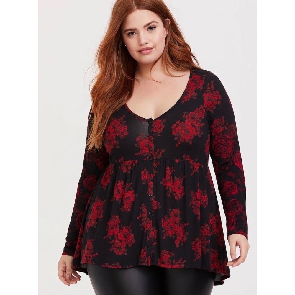 Torrid Babydoll Tunic Size 1 Henley Super Soft Jersey Dark Romantic Whimsigoth